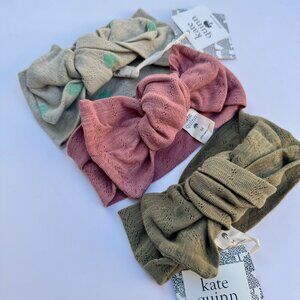 Kate Quinn Head Bow Set | Pointelle Knit, 3-Pack | Taupe/Green Dot, Dusty Rose &
